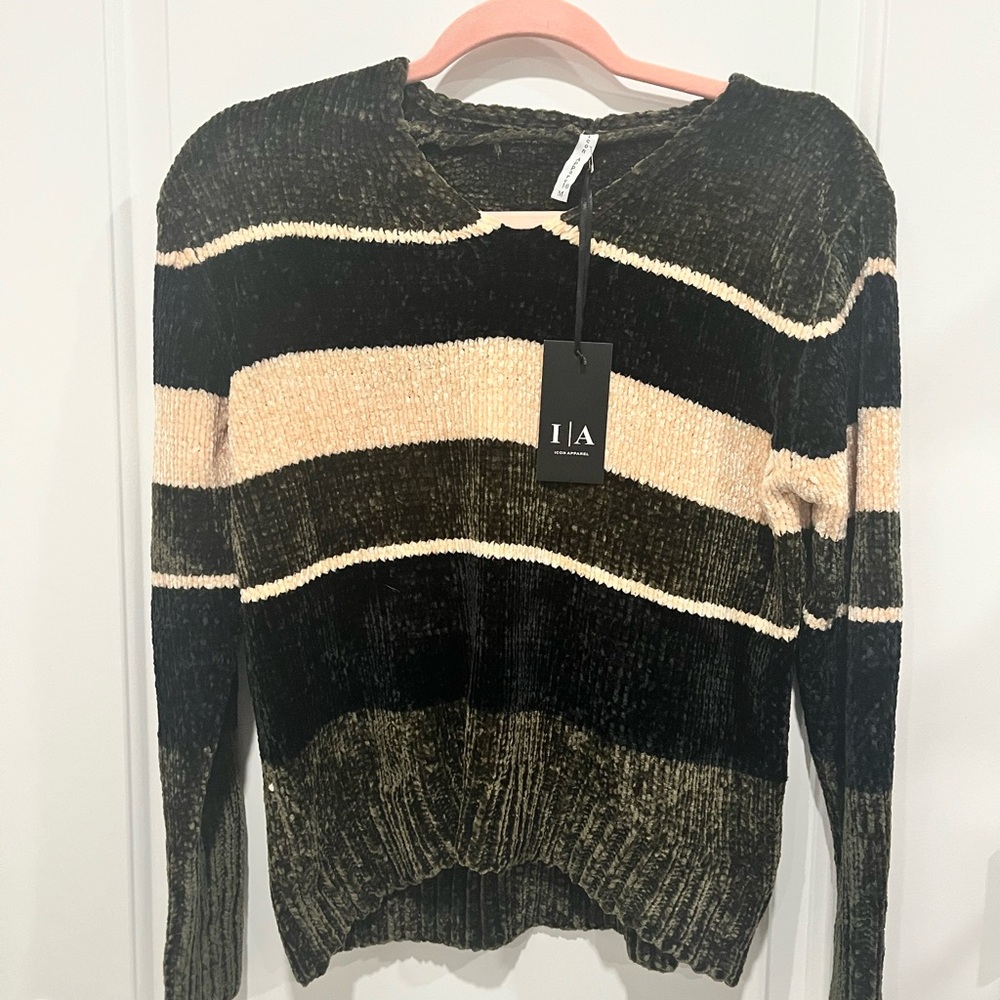 Striped Black Green and Cream Women's Sweater